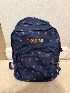 flamingo patern jansport backpack Superbreak Plus FX - Work, Travel, or Laptop Bag with Water Bottle Pocket - Pink Ice Cherry Emb while the adjustable backpack straps allow you to carry the bag comfortably JanSport Black Label SuperBreak backpack